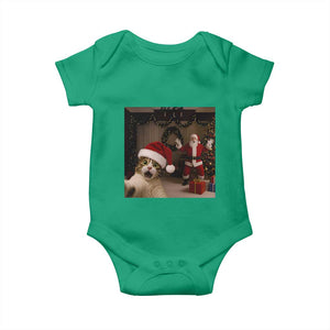 Funny Cat With Santa Selfie Christmas Baby Onesie TS14 Irish Green Print Your Wear