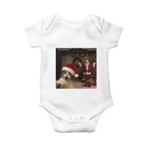 Funny Cat With Santa Selfie Christmas Baby Onesie TS14 White Print Your Wear