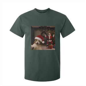 Funny Cat With Santa Selfie Christmas T Shirt For Kid TS14 Dark Forest Green Print Your Wear