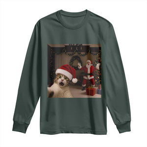 Funny Cat With Santa Selfie Christmas Long Sleeve Shirt TS14 Dark Forest Green Print Your Wear