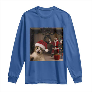 Funny Cat With Santa Selfie Christmas Long Sleeve Shirt TS14 Royal Blue Print Your Wear