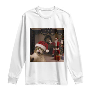 Funny Cat With Santa Selfie Christmas Long Sleeve Shirt TS14 White Print Your Wear