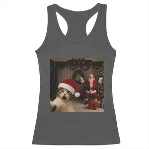 Funny Cat With Santa Selfie Christmas Racerback Tank Top TS14 Dark Heather Print Your Wear