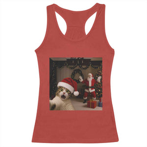 Funny Cat With Santa Selfie Christmas Racerback Tank Top TS14 Red Print Your Wear
