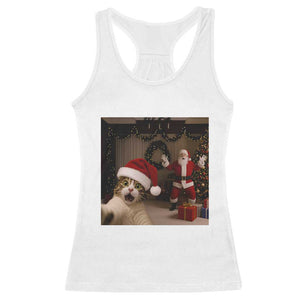 Funny Cat With Santa Selfie Christmas Racerback Tank Top TS14 White Print Your Wear