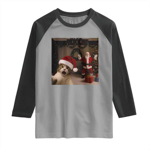 Funny Cat With Santa Selfie Christmas Raglan Shirt TS14 Sport Gray Black Print Your Wear