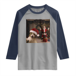 Funny Cat With Santa Selfie Christmas Raglan Shirt TS14 Sport Gray Navy Print Your Wear