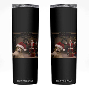 Funny Cat With Santa Selfie Christmas Skinny Tumbler TS14 Black Print Your Wear