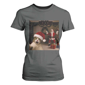 Funny Cat With Santa Selfie Christmas T Shirt For Women TS14 Dark Heather Print Your Wear