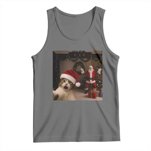 Funny Cat With Santa Selfie Christmas Tank Top TS14 Black Heather Print Your Wear