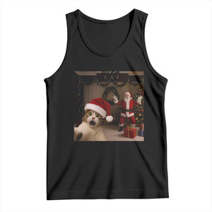 Funny Cat With Santa Selfie Christmas Tank Top TS14 Black Print Your Wear