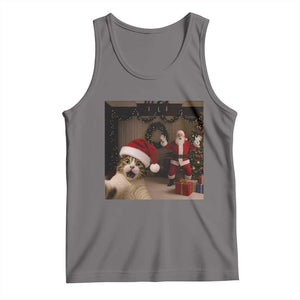 Funny Cat With Santa Selfie Christmas Tank Top TS14 Deep Heather Print Your Wear