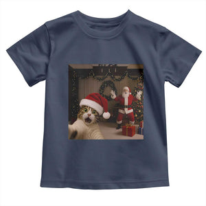 Funny Cat With Santa Selfie Christmas Toddler T Shirt TS14 Navy Print Your Wear