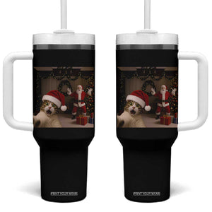 Funny Cat With Santa Selfie Christmas Tumbler With Handle TS14 One Size: 40 oz Black Print Your Wear