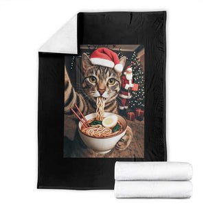 Funny Cat Ramen Selfie With Santa Christmas Throw Blanket TS14 Black Print Your Wear