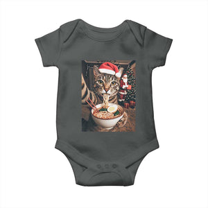 Funny Cat Ramen Selfie With Santa Christmas Baby Onesie TS14 Dark Heather Print Your Wear