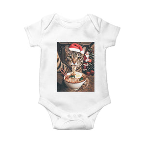 Funny Cat Ramen Selfie With Santa Christmas Baby Onesie TS14 White Print Your Wear