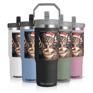Funny Cat Ramen Selfie With Santa Christmas Flip Straw Tumbler TS14 Print Your Wear