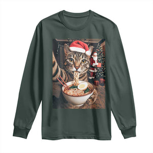 Funny Cat Ramen Selfie With Santa Christmas Long Sleeve Shirt TS14 Dark Forest Green Print Your Wear