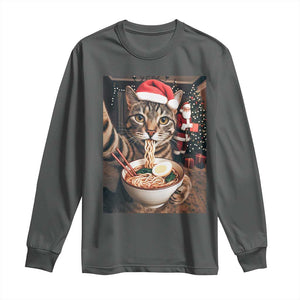 Funny Cat Ramen Selfie With Santa Christmas Long Sleeve Shirt TS14 Dark Heather Print Your Wear