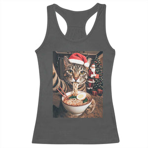 Funny Cat Ramen Selfie With Santa Christmas Racerback Tank Top TS14 Dark Heather Print Your Wear