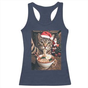 Funny Cat Ramen Selfie With Santa Christmas Racerback Tank Top TS14 Navy Print Your Wear