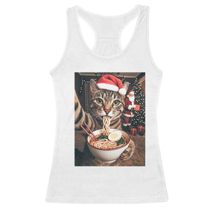 Funny Cat Ramen Selfie With Santa Christmas Racerback Tank Top TS14 White Print Your Wear