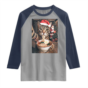 Funny Cat Ramen Selfie With Santa Christmas Raglan Shirt TS14 Sport Gray Navy Print Your Wear