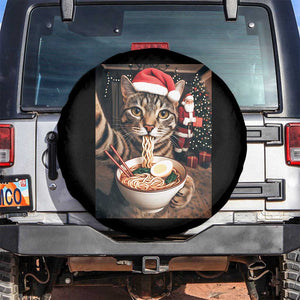 Funny Cat Ramen Selfie With Santa Christmas Spare Tire Cover TS14 No hole Black Print Your Wear