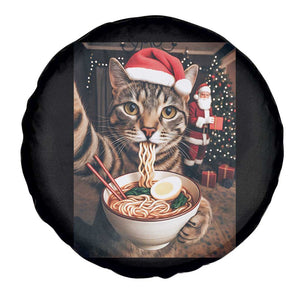 Funny Cat Ramen Selfie With Santa Christmas Spare Tire Cover - Print Your Wear