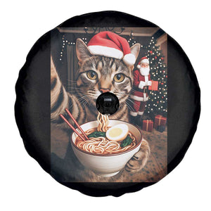 Funny Cat Ramen Selfie With Santa Christmas Spare Tire Cover - Print Your Wear