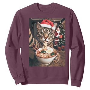 Funny Cat Ramen Selfie With Santa Christmas Sweatshirt TS14 Maroon Print Your Wear