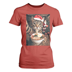 Funny Cat Ramen Selfie With Santa Christmas T Shirt For Women TS14 Red Print Your Wear
