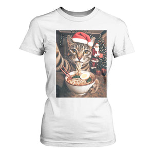 Funny Cat Ramen Selfie With Santa Christmas T Shirt For Women TS14 White Print Your Wear
