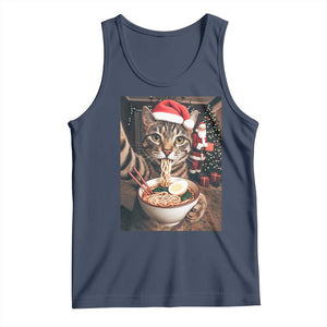 Funny Cat Ramen Selfie With Santa Christmas Tank Top TS14 Navy Print Your Wear