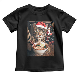 Funny Cat Ramen Selfie With Santa Christmas Toddler T Shirt TS14 Black Print Your Wear