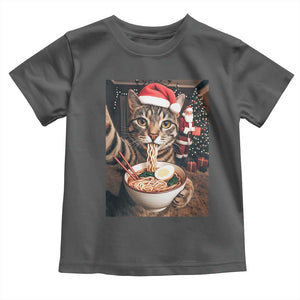 Funny Cat Ramen Selfie With Santa Christmas Toddler T Shirt TS14 Dark Heather Print Your Wear
