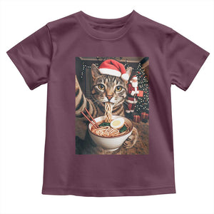 Funny Cat Ramen Selfie With Santa Christmas Toddler T Shirt TS14 Maroon Print Your Wear