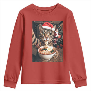 Funny Cat Ramen Selfie With Santa Christmas Youth Sweatshirt TS14 Red Print Your Wear