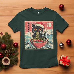 Cat Ramen Christmas T Shirt Japanese Kawaii Retro Cats Manga TS14 Dark Forest Green Print Your Wear