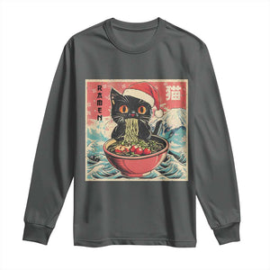 Cat Ramen Christmas Long Sleeve Shirt Japanese Kawaii Retro Cats Manga TS14 Dark Heather Print Your Wear