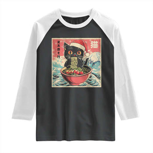 Cat Ramen Christmas Raglan Shirt Japanese Kawaii Retro Cats Manga TS14 Black White Print Your Wear