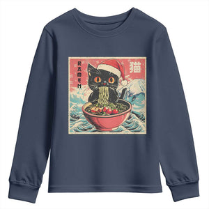 Cat Ramen Christmas Youth Sweatshirt Japanese Kawaii Retro Cats Manga TS14 Navy Print Your Wear