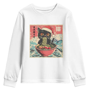 Cat Ramen Christmas Youth Sweatshirt Japanese Kawaii Retro Cats Manga TS14 White Print Your Wear