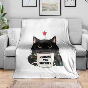 Funny Black Cat Christmas Throw Blanket Judging You Silently TS14 Print Your Wear