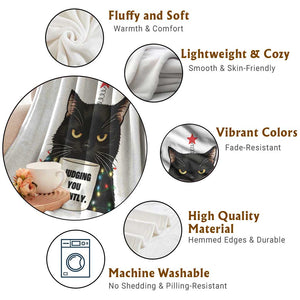 Funny Black Cat Christmas Throw Blanket Judging You Silently TS14 Print Your Wear