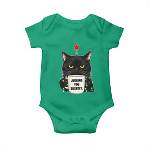 Funny Black Cat Christmas Baby Onesie Judging You Silently TS14 Irish Green Print Your Wear