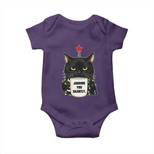 Funny Black Cat Christmas Baby Onesie Judging You Silently TS14 Purple Print Your Wear