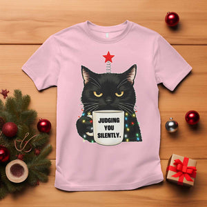 Funny Black Cat Christmas T Shirt Judging You Silently TS14 Light Pink Print Your Wear