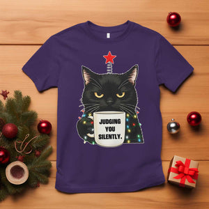 Funny Black Cat Christmas T Shirt Judging You Silently TS14 Purple Print Your Wear